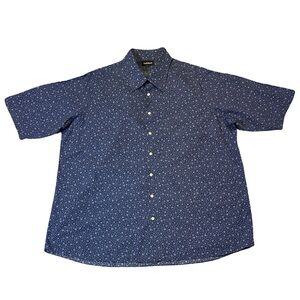 Paul Stuart mens 3XL XXXL blue floral 100% cotton short sleeve button up shirt